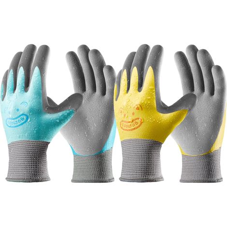 2 Pairs Kids Gardening Gloves Waterproof 9-11 Years Double Latex Coated for Outdoor, Camping (1/5)