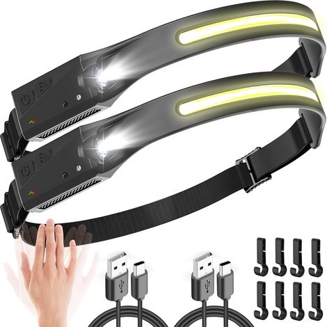 Lampada frontale ricaricabile, lampada frontale a LED ultra potente con sensore di movimento USB, torcia frontale impermeabile per campeggio fai da te (1/5)