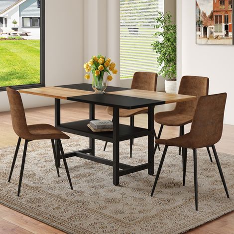 Ensemble table à manger 160x90x76 cm MDF métal marron, rangement intégré, pour salon – MEUBLIV (1/5)