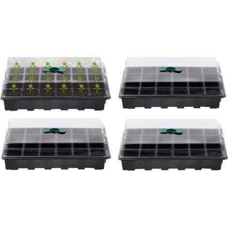 4Pcs Plateau De Semis De Plantes, 24 Cellules Plateau De Pépinière De Semis en Plastique Propagateurs De Graines De Fleurs avec évents Réglables pour La Maison De Jardin De Serre Chaude (1/5)