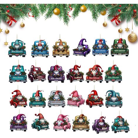 Calendrier de l'Avent Noël 2025-24 Jours Calendrier Avent 2025 Ornement Voiture Père Noël 2D Décoration Festive Compte à Rebours pour Adulte Enfant,Pour Porte Mur Branches Cheminée Arbre (1/5)