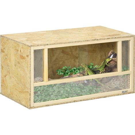 Terrario in legno OSB per rettili e anfibi con porta scorrevole in vetro - 80 x 40 x 40 cm, colore naturale.