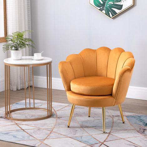 Fauteuil Coquille, Fauteuil Vintage, Fauteuil pour Chambre et Salon, Design Élégant, avec Dossier Haut, 76x67x74cm, Jaune (1/5)