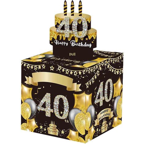Regalo de 40 cumpleaños: hucha dorada y negra en una caja sorpresa plateada de estilo festivo, para celebrar este importante hito con elegancia y espíritu festivo. (1/4)