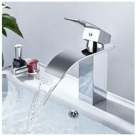 waterfall sink faucet, brass bathroom faucet, sink faucet with large spout (1/5)