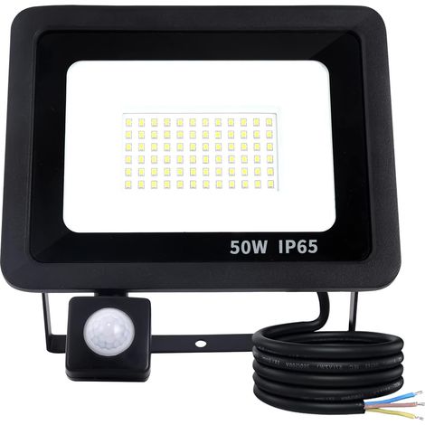 Houhence – Projecteur LED extérieur 50W avec détecteur de mouvement – 5000 lumens – IP65 étanche – 72 LED – 6500K blanc froid – Angle de détection 180° - 5000LM (1/5)