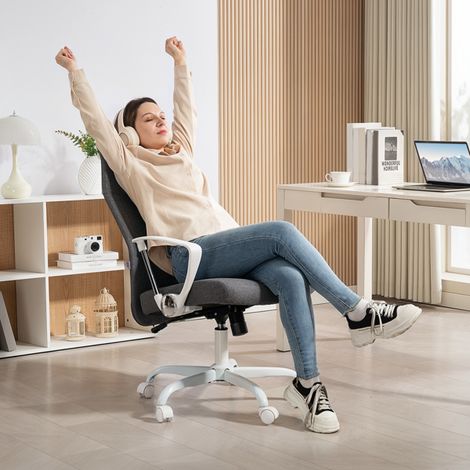 Ergonomic Grey Office Chair with Adjustable Height,Swivel Seat,and Gentle Rocking Motion for Comfort and Mobility