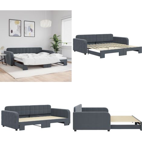 vidaXL Lit de jour avec gigogne sans matelas gris foncé 100x200 cm (1/5)