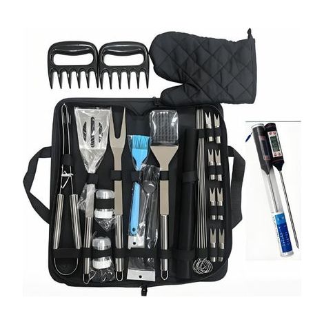 Set de 31 Pièces - Ensemble Ustensiles Barbecue Acier Inoxydable, avec Sac Toile, Portable Extérieur Camping (1/5)