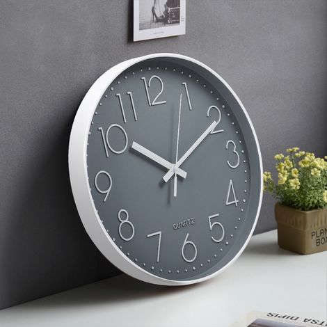 Grey 12 Inch Minimalist Wall Clock with Arabic Numerals (1/5)