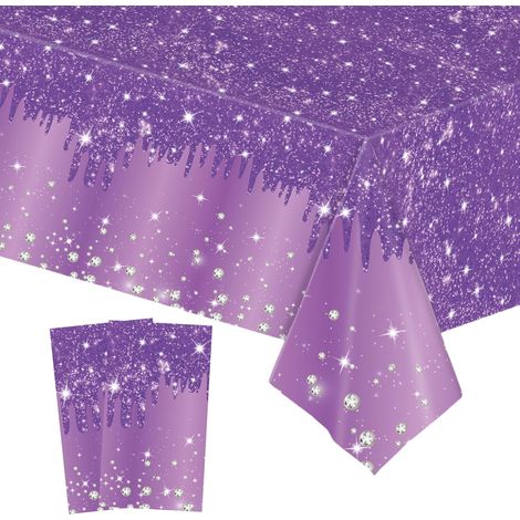 2 Pièces Nappe Plastique Rectangulaire Anti Tache,137274cm Brillant Nappe de Table Violet Imperméables Extensible,pour Décoration de Table,Fournitures Fête de Mariage Anniversaire Pique-niques Noël (1/5)