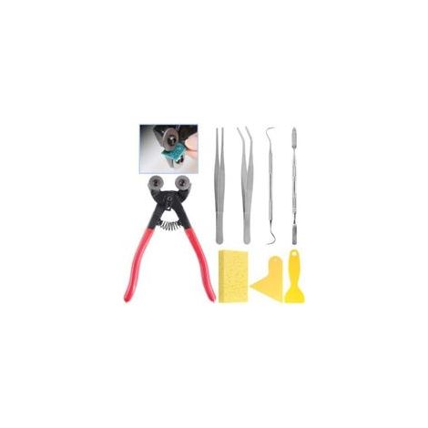 Lot de 8 outils de mosaïque robustes à double roue, pince à épiler avec grattoirs, pinces, crochet à double extrémité, spatule, éponge (1/5)
