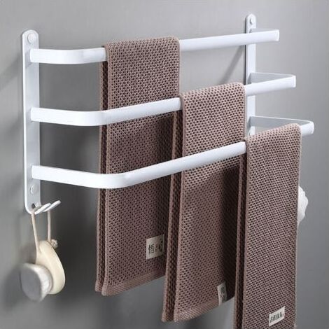 Porte-Serviettes Mural Porte Serviette Salle de Bain étagère Serviette avec Crochets Porte-Serviettes Aluminium étagère Serviette pour Cuisine, Salle de Bains, Hôtel (Blanc, 50CM) (1/5)