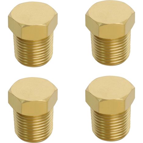 4pcs 1/8 Pouces NPT Filetage Mâle Bouchon de Tuyau en Laiton Raccord de Douille à Tête Externe Hexagonale pour Bloquer Ports d'eau Collecteur d'admission les Ports de Pompe à Eau, Or (1/5)