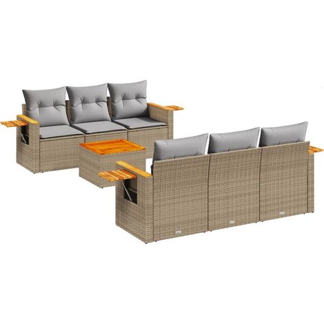Maison Exclusive - Salon de jardin avec coussins 7 pcs beige résine tressée (1/3)