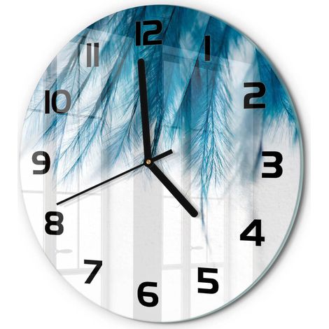 Horloge Murale Ronde Facile à Suspendre Verre Trempé Design Moderne Maison Plumes bleues fi 30 cm (1/5)