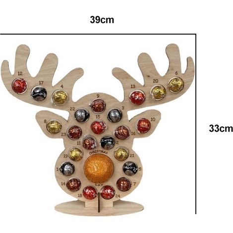 Calendrier de l'Avent de Noël en bois, présentoir en forme de tête de cerf avec 24 trous, idéal pour décorer un sapin de Noël et présenter des chocolats et des bonbons. (1/5)