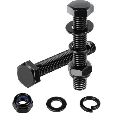 10 Pièces Boulons à Tête Hexagonale Noir M6x65 mm Boulon Inox M6 A2 V2A Vis Inox avec écrou Autobloquant, Rondelle élastique et Rondelle Plate pour Meubles Auto (1/5)