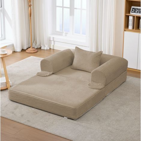 Divano letto 1 posto in tessuto corduroy con cuscino, 120 x 85 x 65 cm HAVRYA (1/5)