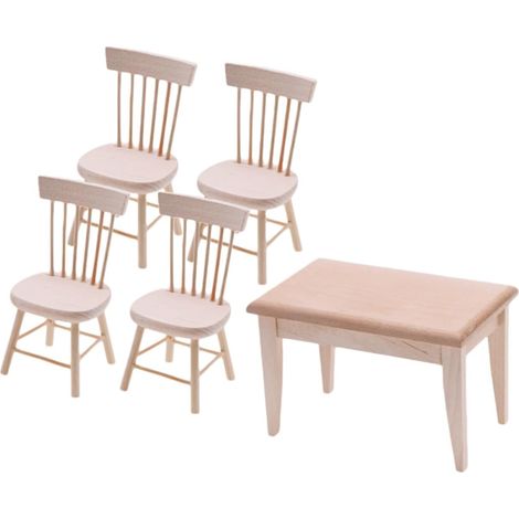 Mobilier Miniature Bois Table et Chaise pour Maison de Poupée Décoration de Maquette de Bureau (1/5)