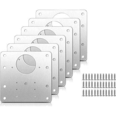 Kit de 6 Plaques de Réparation pour Charnières de Porte d'Armoire avec Vis Cachées en Acier Inoxydable