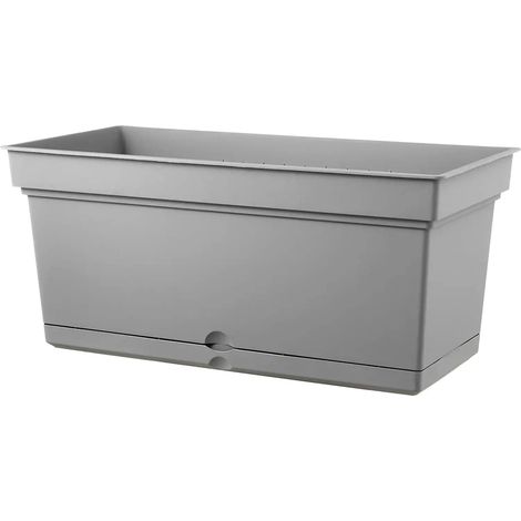Vaso rettangolare ''Aqua Elements con sottovaso'' in plastica colorati da esterno e giardino per fiori e piante -78 cm / Fog Grey (1/4)