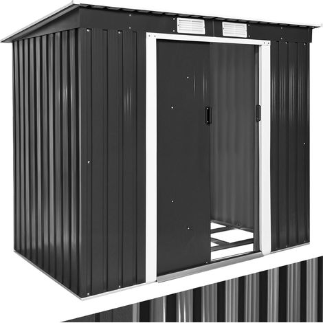 Abri de jardin métal 2,7 m² toiture monopente gris et blanc