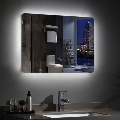 Badspiegel 70 x 50 cm mit Beleuchtung LED Rechteckig Badezimmer Wandspiegel Antibeschlage Lichtspiegel mit Touchschalter IP44 Kaltweissen MIC (1/5)