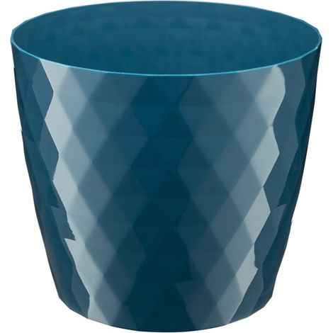 Maceta de plástico Cristal de 12 cm, azul marino brillante, con estampado geométrico de rombos. (1/2)