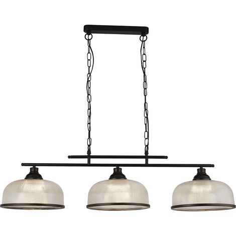 Searchlight Highworth Lampada a sospensione a 3 barre luminose nera, vetro stile olofano (1/5)