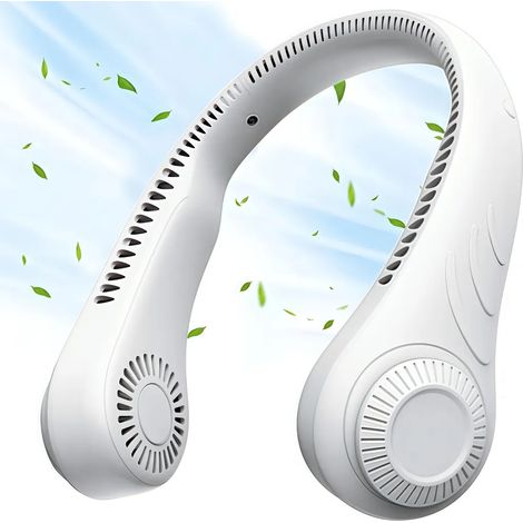 Ventilador de cuello portátil, sin aspas, 3 velocidades, batería de 2500 mAh, color blanco. (1/5)