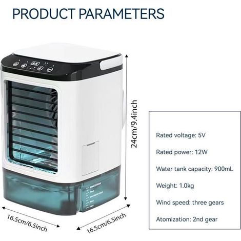 Mini ventilateur climatiseur - Silencieux - Portable - 3 vitesses - Réservoir 900 ml - Mode boost (1/4)