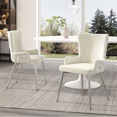 Chaises de salle à manger en velours beige, lot de 2, avec pieds en métal, design moderne,49x47x85cm (1/5)