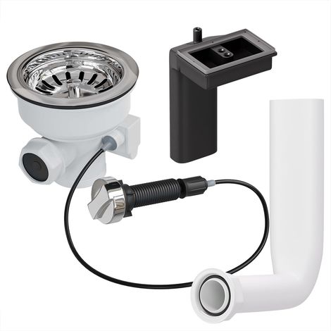 Bonde à tamis 114 mm - Panier à tamis pour évier - Siphon Évier - Kit d'évier de cuisine - Vidange d'évier - Modèle : câble Bowden + égouttoir (1/5)