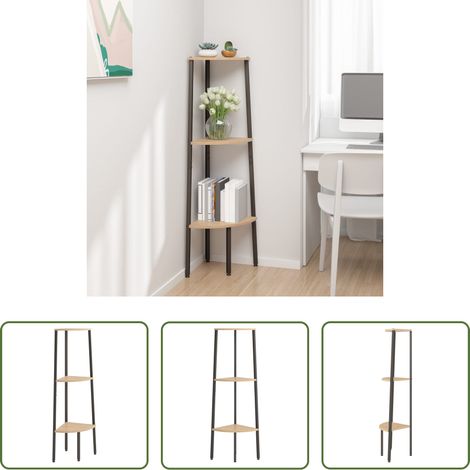 vidaXL Meuble - Étagère d'angle 3 niveaux Marron clair et noir 45,5x31,5x120 cm (1/5)