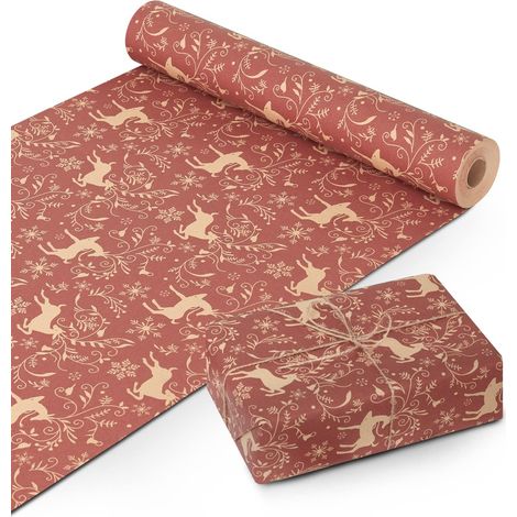 Carta da regalo con renne natalizie rosse, 44 cm, 25 m, 100 g/m² (1/5)
