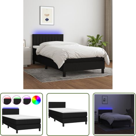 The Living Store Sommier à lattes de lit avec matelas LED Noir 100x200 cm Tissu - Sommier Tapissier - Lit Avec Led - Lit Design - Lit Moderne - Matelas À Ressorts Ensachés (1/5)