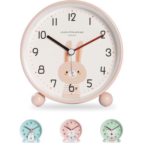 Réveil Enfant Garçon Fille, Réveil Éducatif pour Enfants -Jour/Nuit Facile à Régler et à Piles Veilleuse Réveil de Voyage Silencieux Non Tic-Tac (Lapin Rose)