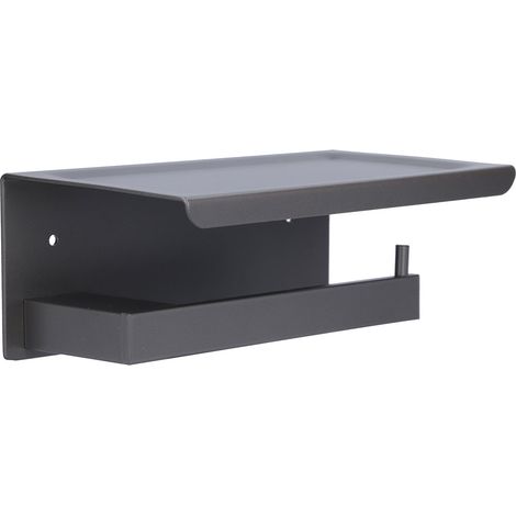 Lot en aluminium spatial gris, large porte-rouleau WC avec support téléphone, boîte à mouchoirs de salle de bain, fixation par perçage (modèle A). (1/5)