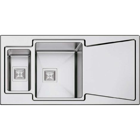 Fregadero Pila Cocina Acero Inoxidable Serie 100x50 cm Sobre Encimera 1 seno, minicubeta y escurridor Serie Nueva York (1/4)