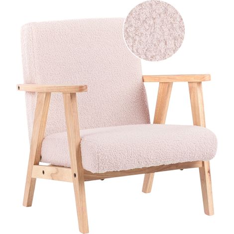 Sillón infantil silla tapizada de bouclé para niños patas de madera rosa pastel Linde (1/5)
