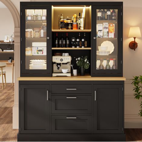 Armario de cocina 140x40x185 cm en MDF negro con LED RGB y almacenaje - MEUBLIV (1/5)