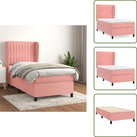 Boxspringbett mit Matratze Rosa 100x200 cm Samt - Samtbett - Boxspringbett - Doppelbett - Rosa Bett - Bettenrahmen (1/5)