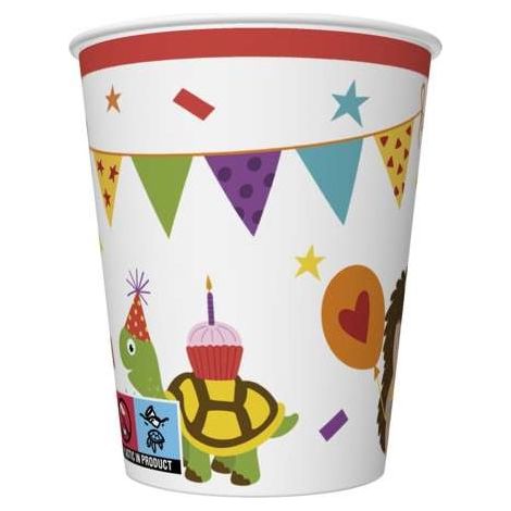 Bicchieri di carta a tema animali per compleanno, 250 ml, 8 pezzi.