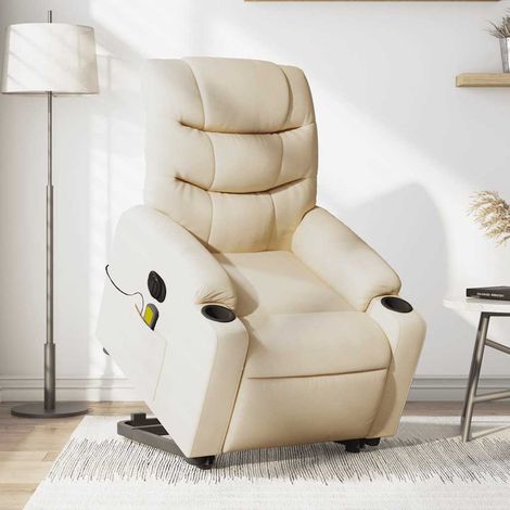 Elektrischer Massagesessel mit Aufstehhilfe Creme Stoff