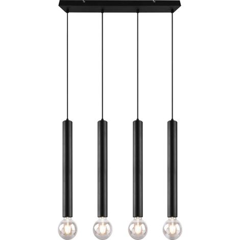 Suspension 4 flammes, lampe de table à manger, lampe suspendue réglable en hauteur, lampe de table à manger suspendue, métal noir, 4 douilles E27, LxH 70x150 cm (1/5)