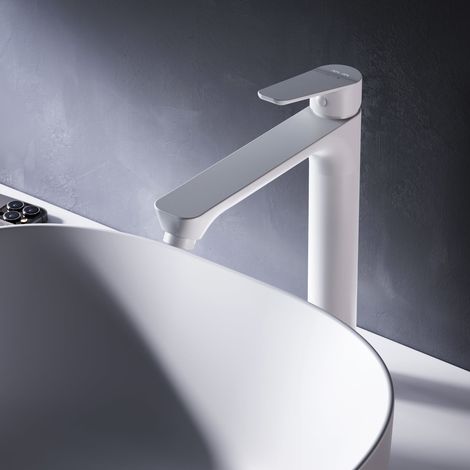 AM.PM Waschtischarmatur Hoch Weiss Wasserhahn Bad Waschbecken Armatur Einhebelmischer Badarmatur Mischbatterie für Badezimmer Aufsatzwaschbecken (1/5)