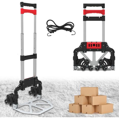 Fishtec – Diable pliable télescopique 60 kg – Structure aluminium légère – 6 roues pour terrains accidentés – Compact et facile à ranger (1/5)