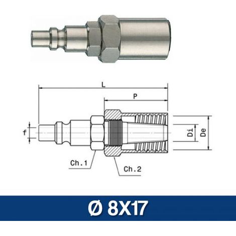 INNESTO RAPIDO PROFILO ITALIA CON MASCHERINA PORTAGOMMA 14/A - 14/B (14496V) Ø 8X17 (14497) (1/2)