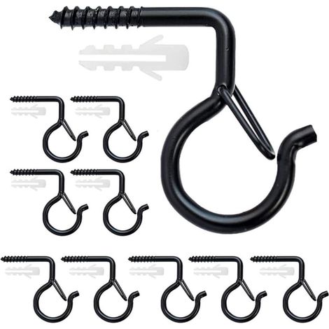 Lot de 10 crochets de suspension muraux noirs en forme de vis Q Hanger pour plantes murales à libération facile avec boucle de sécurité